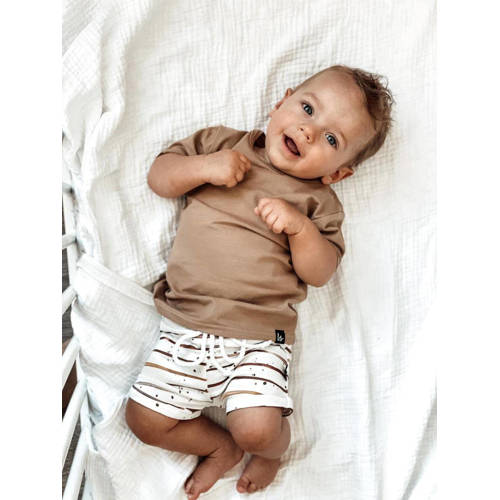 Babystyling baby sweatshort met all over print offwhite bruin Korte broek Jongens Stretchkatoen 62 68
