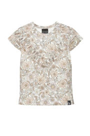 thumbnail: Wit en beige meisjes Babystyling baby gebloemd T-shirt van katoen met korte mouwen, ronde hals en ruches