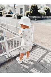 thumbnail: Ecru en lichtbruine jongens Babystyling baby sweatshort van stretchkatoen met elastische tailleband met koord