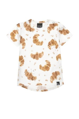 baby T-shirt met all over print wit/bruin