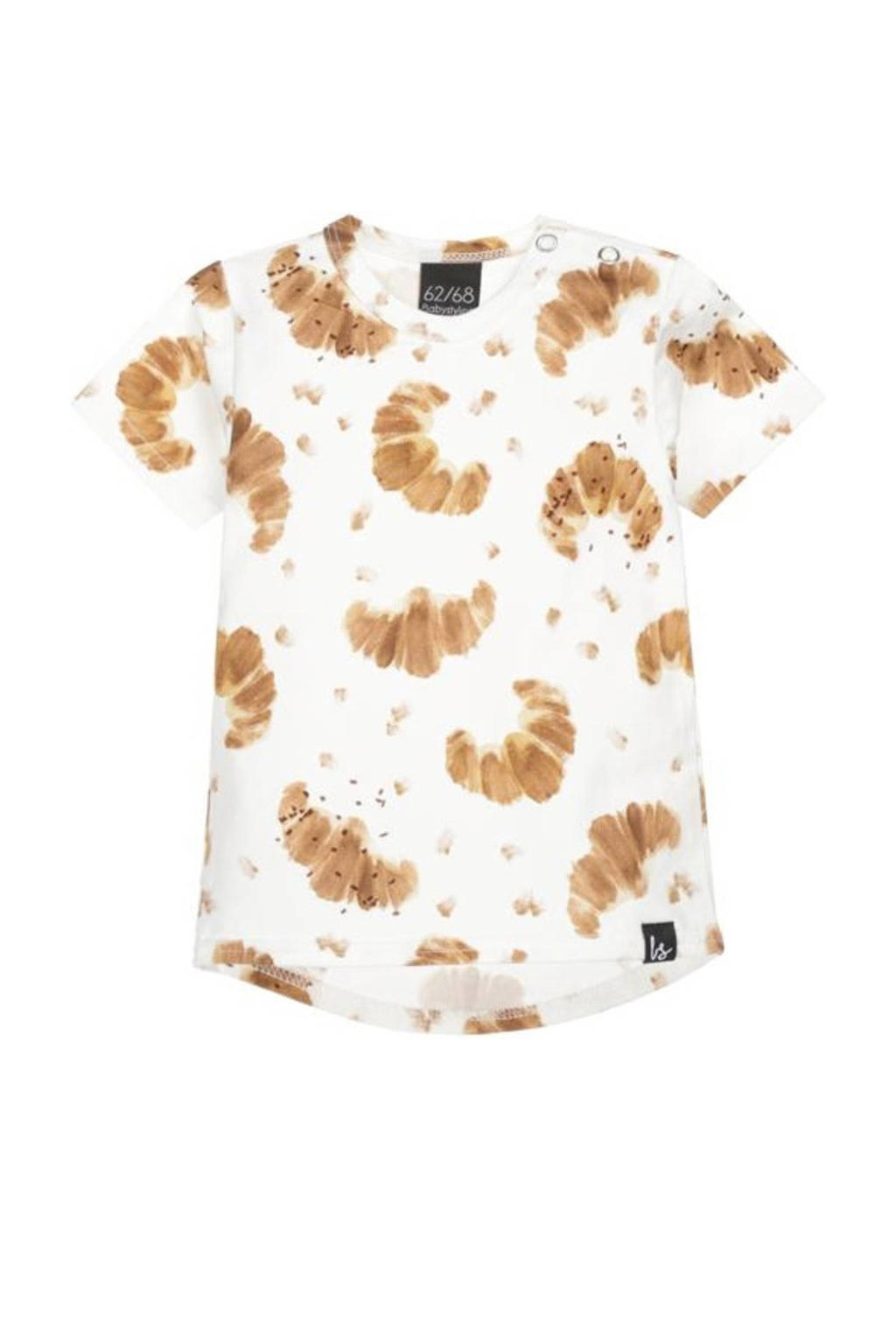 Wit en bruine jongens en meisjes Babystyling baby T-shirt van katoen met korte mouwen, ronde hals en drukknoopsluiting