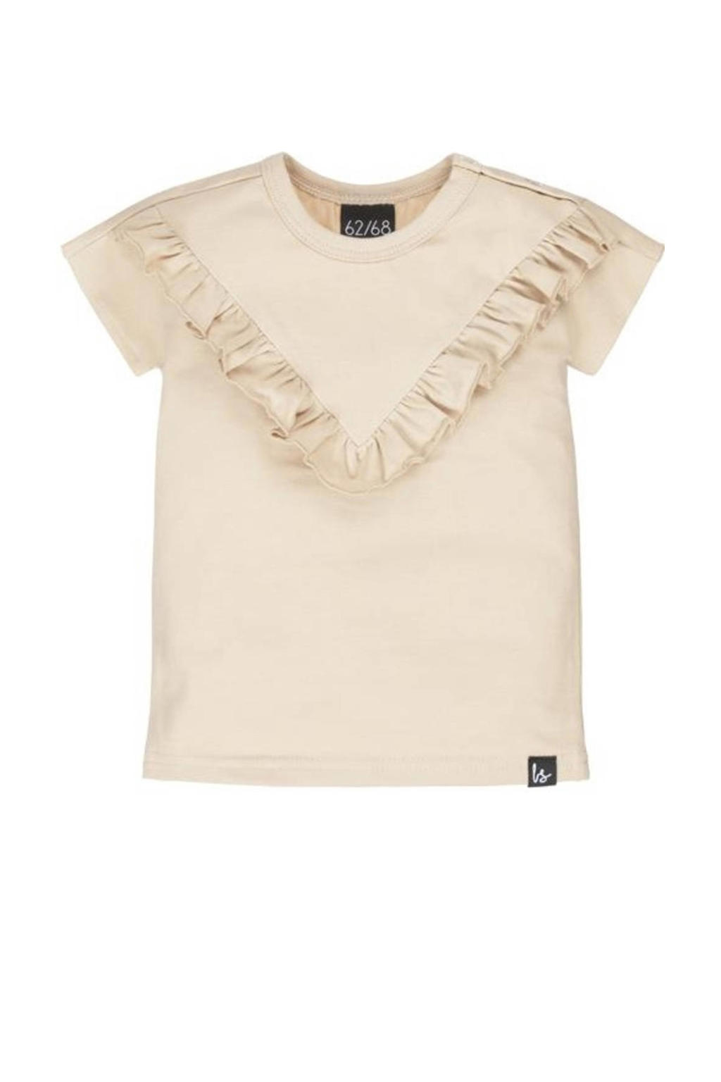 Beige meisjes Babystyling baby T-shirt van katoen met effen, korte mouwen, ronde hals en ruches