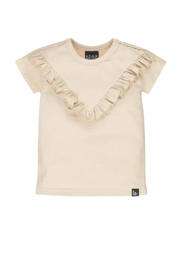 thumbnail: Beige meisjes Babystyling baby T-shirt van katoen met effen, korte mouwen, ronde hals en ruches