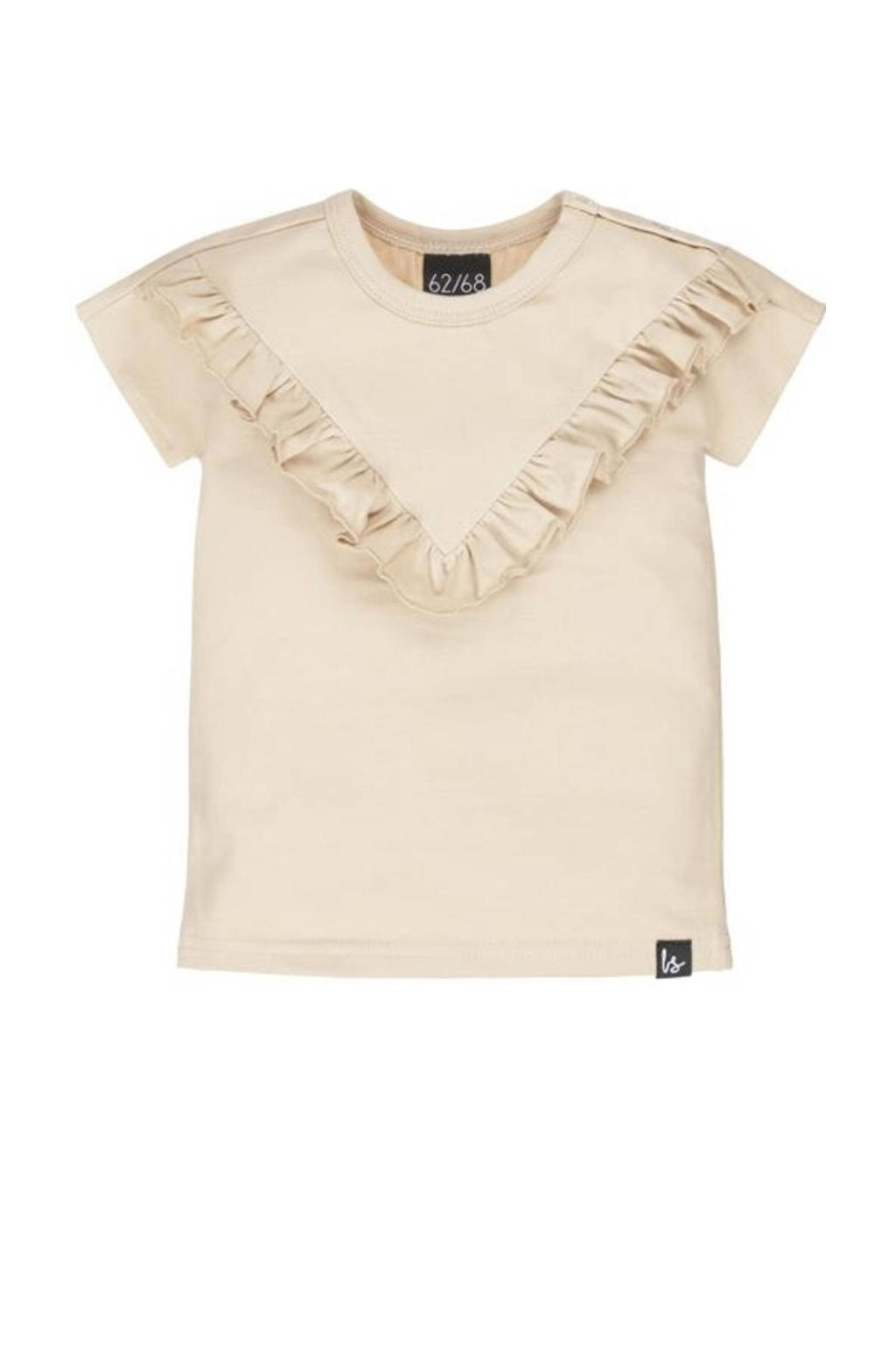Beige meisjes Babystyling baby T-shirt van katoen met effen, korte mouwen, ronde hals en ruches