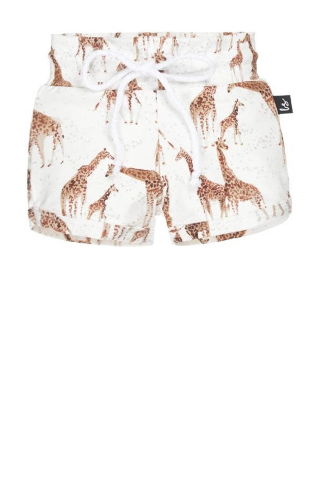 Bruine jongens Babystyling baby sweatshort offwhite van stretchkatoen met elastische tailleband met koord