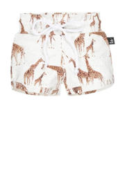 thumbnail: Bruine jongens Babystyling baby sweatshort offwhite van stretchkatoen met elastische tailleband met koord