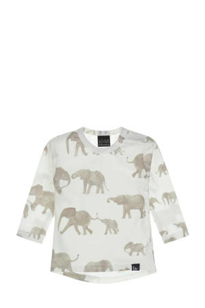 baby longsleeve met all over print wit/beige
