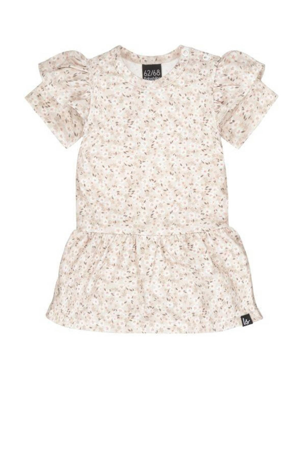 Lichtroze en witte meisjes Babystyling gebloemde baby jurk van katoen met korte mouwen en ronde hals