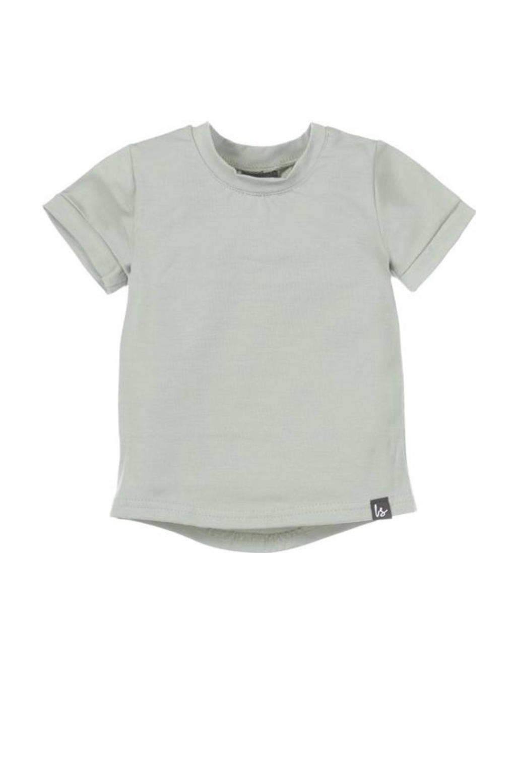 Groene jongens Babystyling baby T-shirt van katoen met effen, korte mouwen, ronde hals en drukknoopsluiting