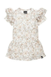 thumbnail: Beige en witte meisjes Babystyling gebloemde baby jurk van katoen met korte mouwen en ronde hals