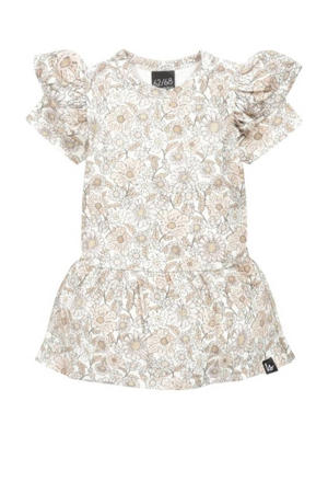 gebloemde baby jurk wit/beige