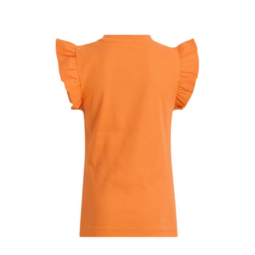 Shoeby T-shirt met ruches oranje Meisjes Stretchkatoen Ronde hals Effen 110 116