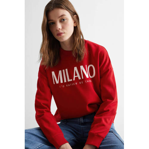 Mango Kids sweater met tekst rood Tekst 172(L) | Sweater van