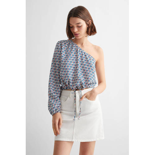Mango Kids one shoulder top met all over print blauw rood wit Multi All over print 152(XXS)
