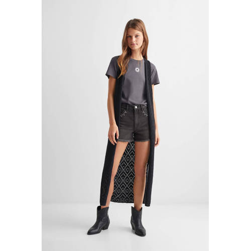 Mango Kids gebreid gilet zwart Meisjes Katoen Openvallende hals Effen 152(XXS)