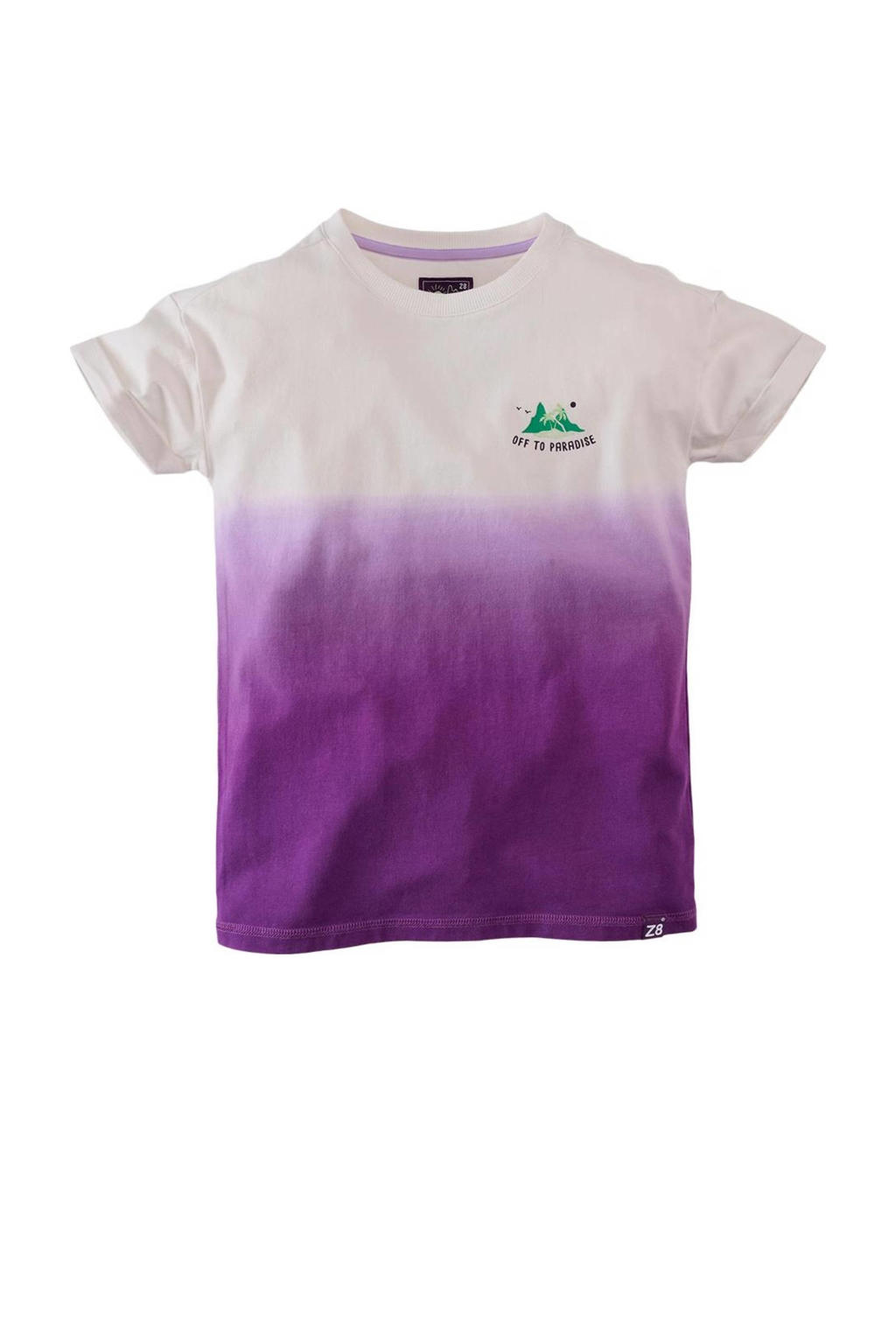 Paars en witte jongens Z8 T-shirt Luano van stretchkatoen met tie-dye effect, korte mouwen en ronde hals
