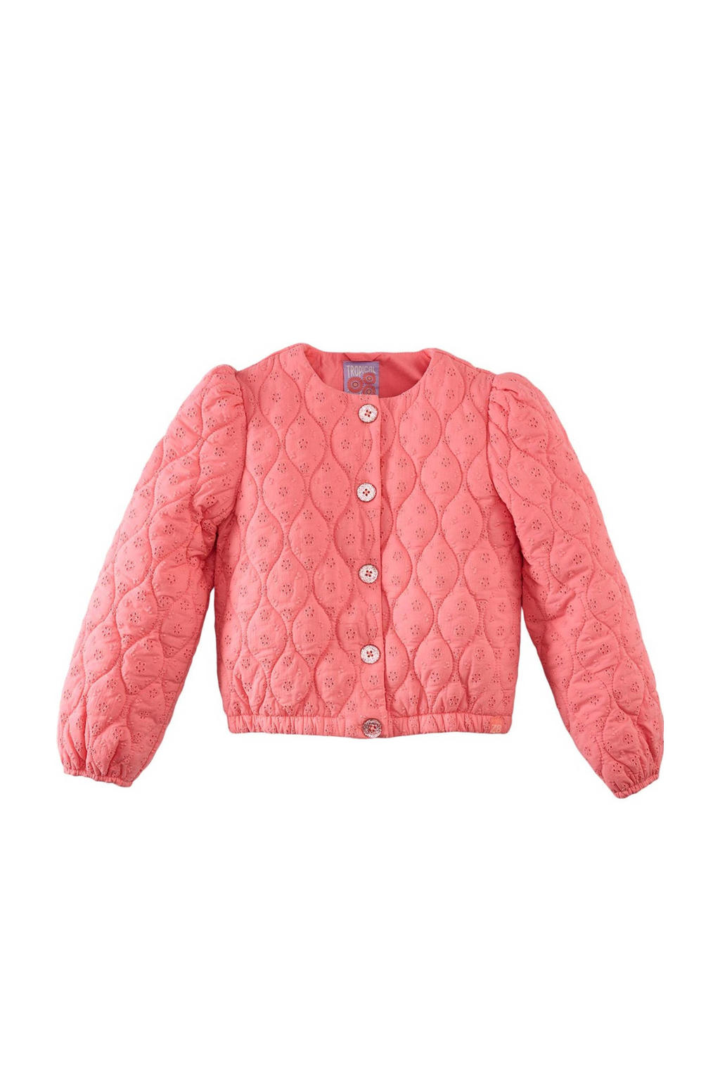 Roze meisjes Z8 zomerjas Moana van katoen met lange mouwen, ronde hals en knoopsluiting
