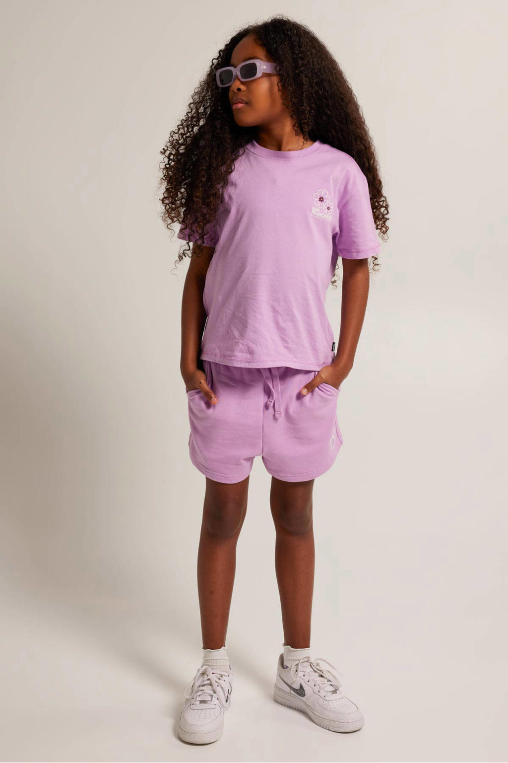 Lilakleurige meisjes America Today regular fit sweatshort Noël met elastische tailleband met koord en effen