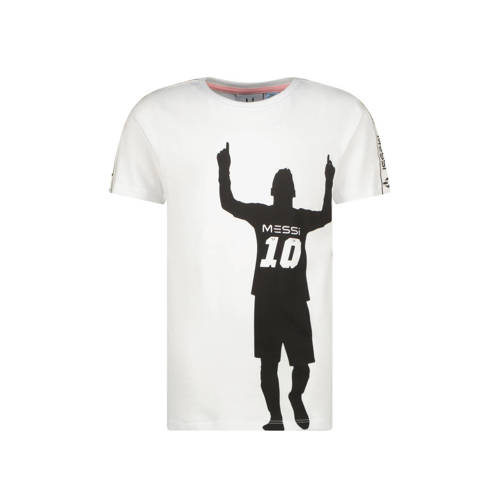 Messi T-shirt Naope met printopdruk wit/zwart Jongens Katoen Ronde hals
