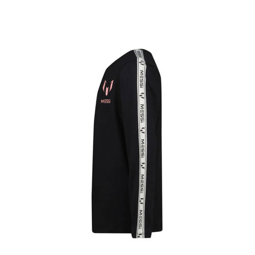 Messi longsleeve Nerol met contrastbies zwart lichtroze Jongens Katoen Ronde hals 104