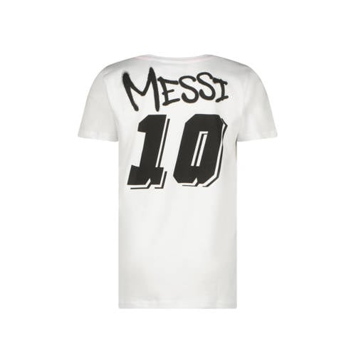 Messi T-shirt Ten met logo wit zwart Jongens Katoen Ronde hals Logo 164