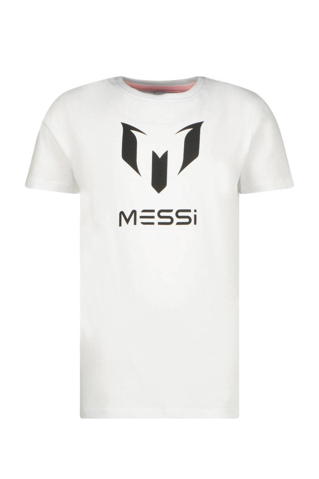 Wit en zwarte jongens Messi T-shirt Ten met logo dessin, korte mouwen en ronde hals