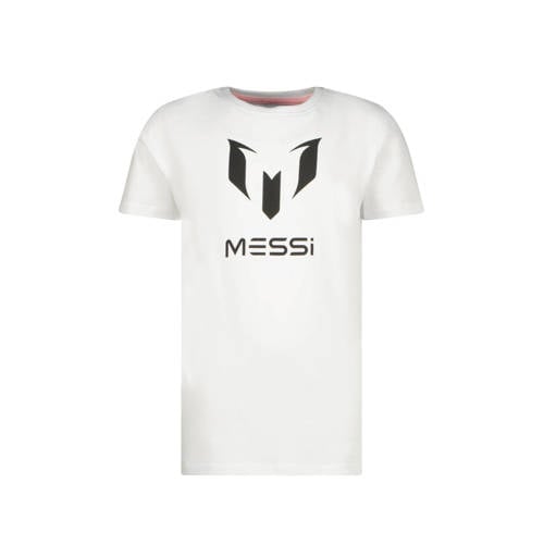 Messi T-shirt Ten met logo wit/zwart Jongens Katoen Ronde hals Logo