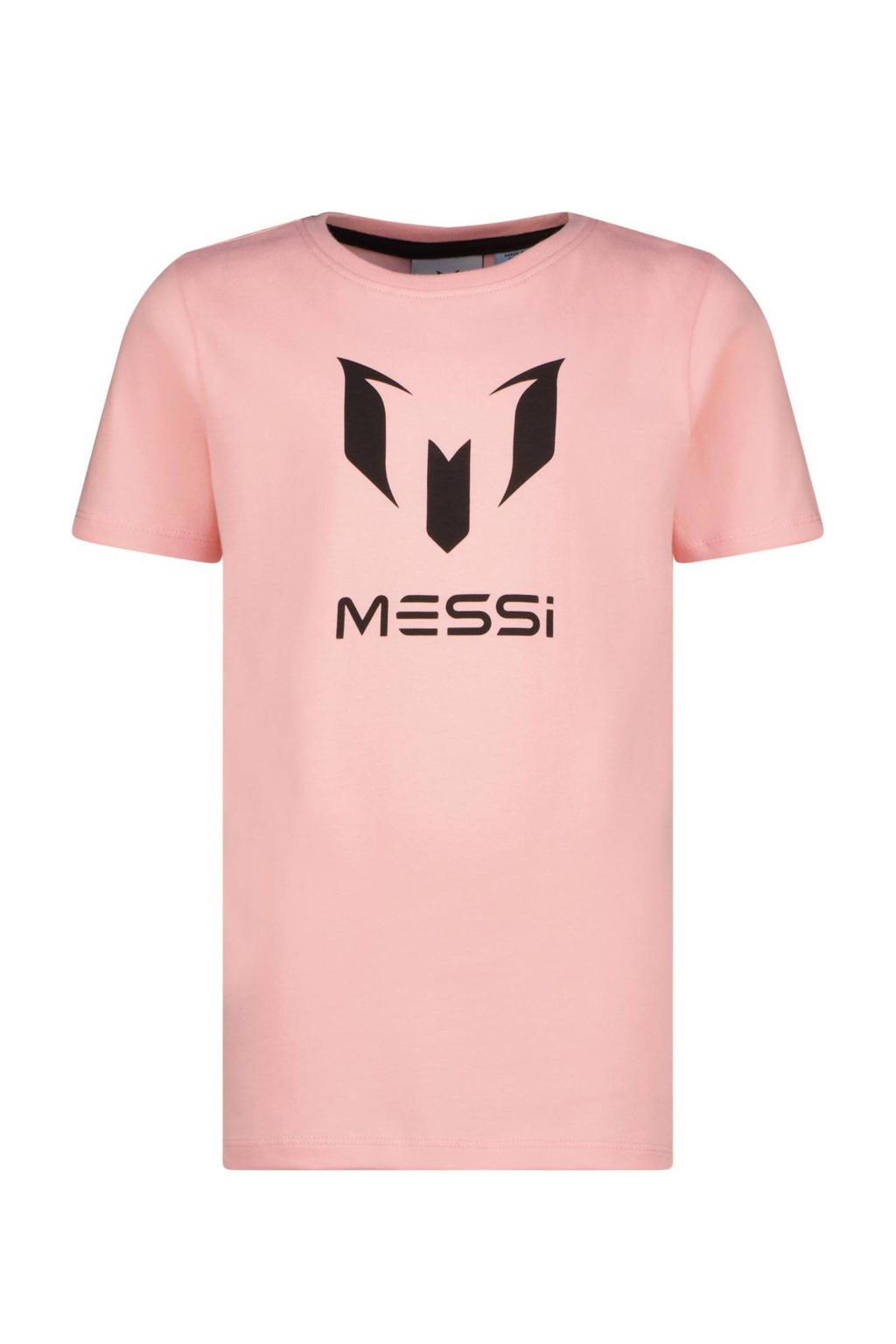 Roze, lichtroze en zwarte jongens Messi T-shirt Ten met backprint, korte mouwen en ronde hals