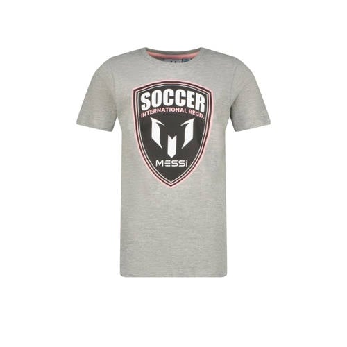 Messi T-shirt Shield met printopdruk grijs melange Jongens Katoen Ronde hals