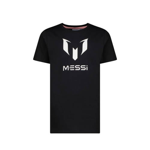 Messi T-shirt Ten met logo zwart/wit Jongens Katoen Ronde hals Logo