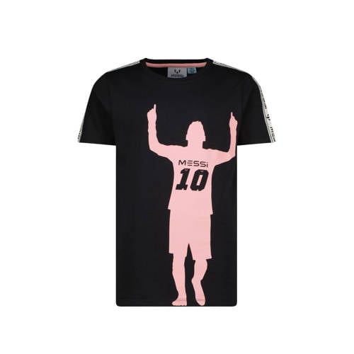 Messi T-shirt Naope met printopdruk zwart/lichtroze Jongens Katoen Ronde hals - 116