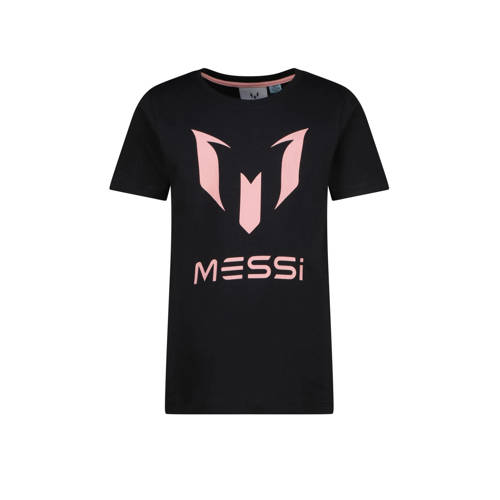 Messi T-shirt Miassi met logo zwart/lichtroze Jongens Katoen Ronde hals - 104
