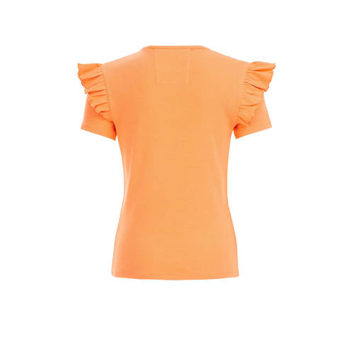 WE Fashion T-shirt oranje Meisjes Stretchkatoen Ronde hals Effen 92