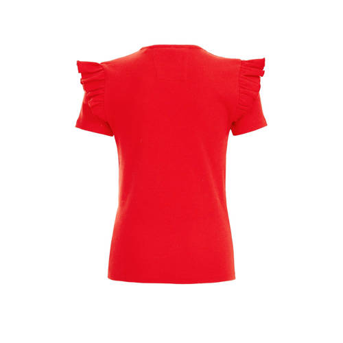 WE Fashion T-shirt rood Meisjes Stretchkatoen Ronde hals Effen 92