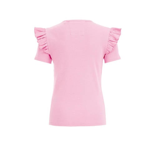 WE Fashion T-shirt roze Meisjes Stretchkatoen Ronde hals Effen 110 116