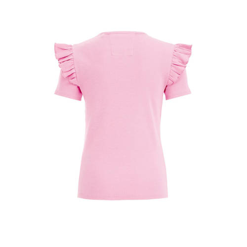 WE Fashion T-shirt roze Meisjes Stretchkatoen Ronde hals Effen 92