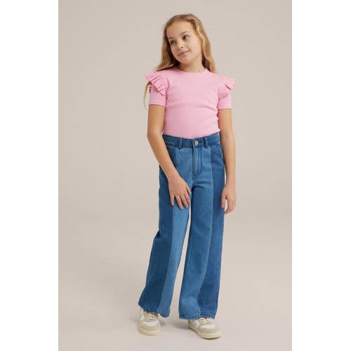 WE Fashion T-shirt roze Meisjes Stretchkatoen Ronde hals Effen 92