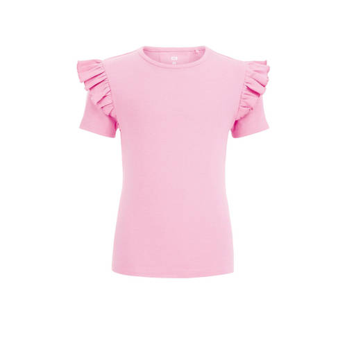 WE Fashion T-shirt roze Meisjes Stretchkatoen Ronde hals Effen