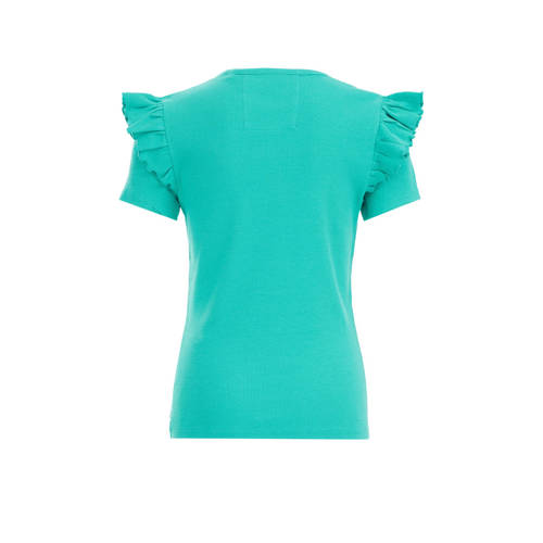 WE Fashion T-shirt groen Meisjes Stretchkatoen Ronde hals Effen 92