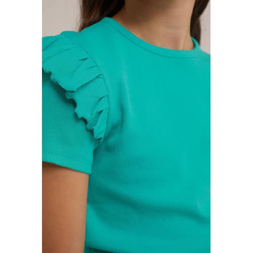 WE Fashion T-shirt groen Meisjes Stretchkatoen Ronde hals Effen 92