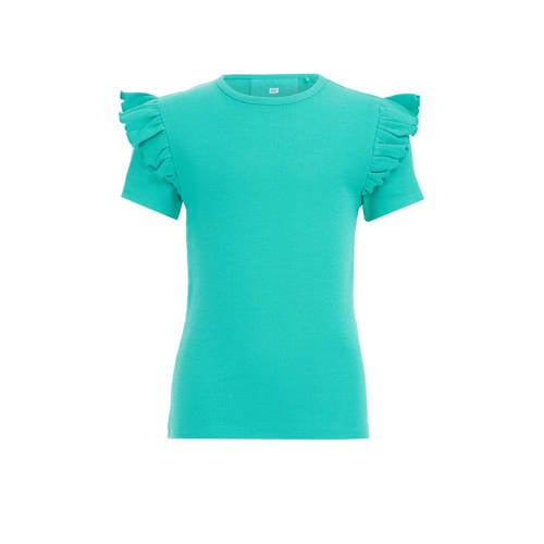 WE Fashion T-shirt groen Meisjes Stretchkatoen Ronde hals Effen - 110/116