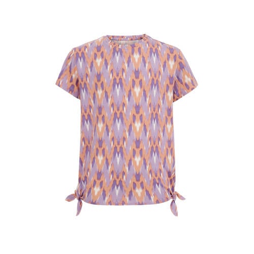 WE Fashion T-shirt met all over print paars Meisjes Viscose Ronde hals
