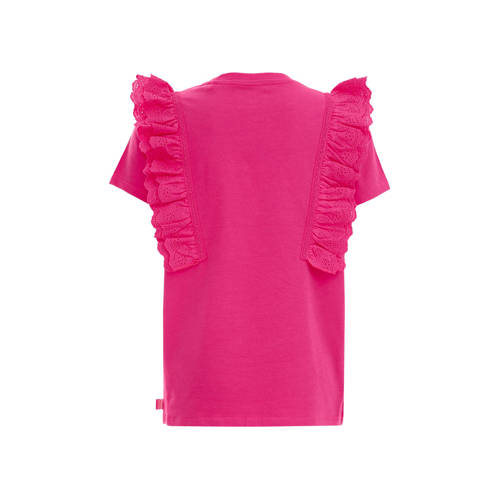 WE Fashion top roze Meisjes Katoen Ronde hals Effen 110 116