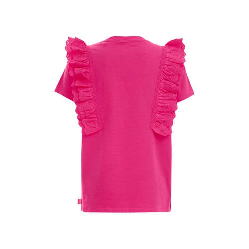 WE Fashion top roze Meisjes Biologisch katoen Ronde hals Effen 110 116