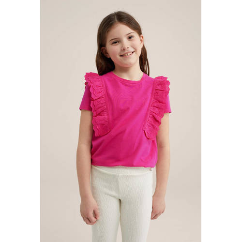 WE Fashion top roze Meisjes Katoen Ronde hals Effen 92