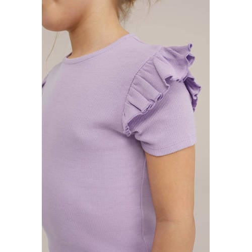 WE Fashion T-shirt paars Meisjes Stretchkatoen Ronde hals Effen 98 104