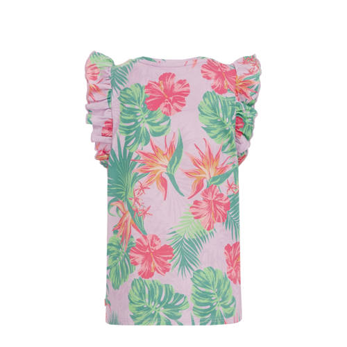 WE Fashion top met bloemdessin lila groen roze T-shirt Multi Meisjes Katoen Ronde hals 92