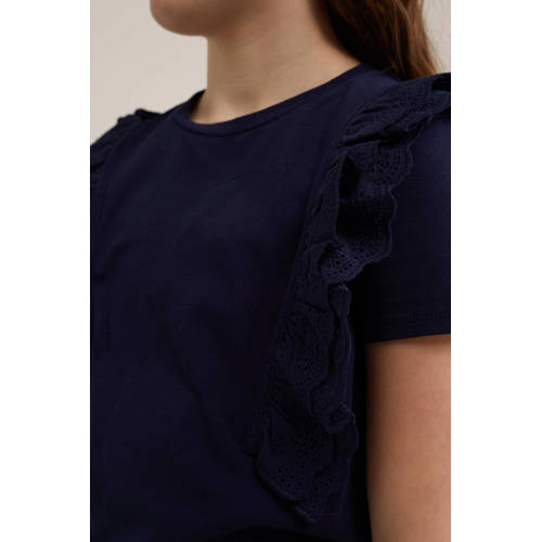 WE Fashion top blue nights Zwart Meisjes Biologisch katoen Ronde hals Effen 92