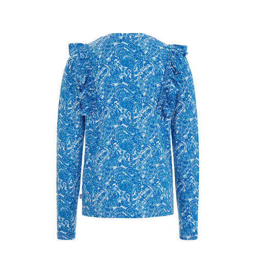 WE Fashion longsleeve met all over print blauw Meisjes Viscose Ronde hals 98 104