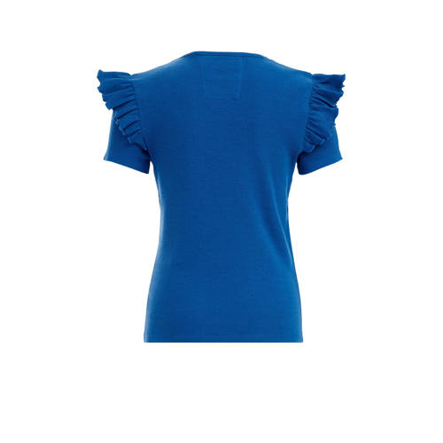 WE Fashion T-shirt blauw Meisjes Stretchkatoen Ronde hals Effen 92
